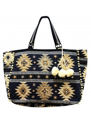 Embellished Navy jacquard shoulder bag